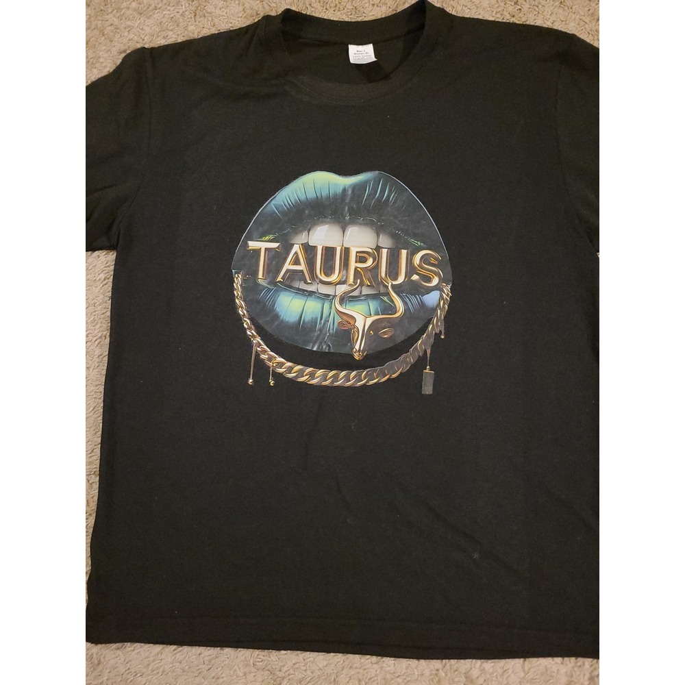 Astrology Taurus Zodiac Tee with Bull Emblem Black Mens Large Women's XL